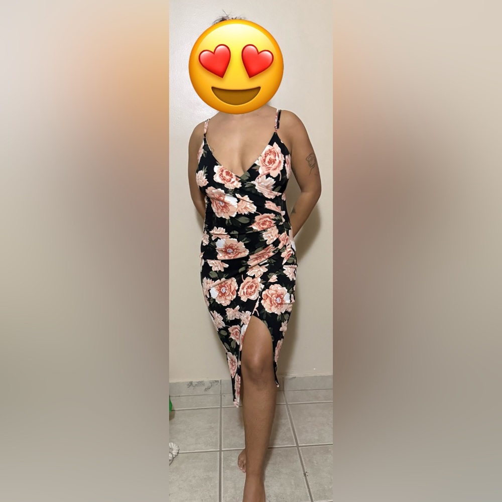 Black & Peachy Floral Midi Dress
